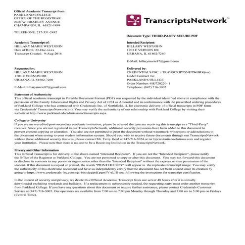 parkland transcript 2016 