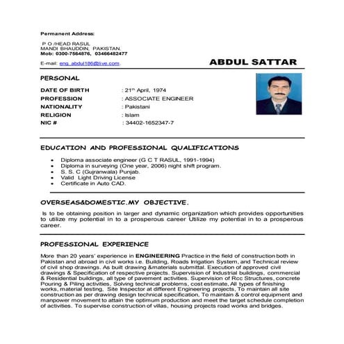 CV of engr. Ghulam Azhar with 14 years exp (1) | DOC