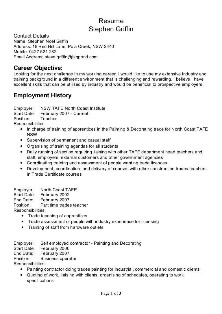 resume for self employed contractor