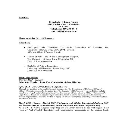 Bederelddin Ahmed corrected CV | DOCX