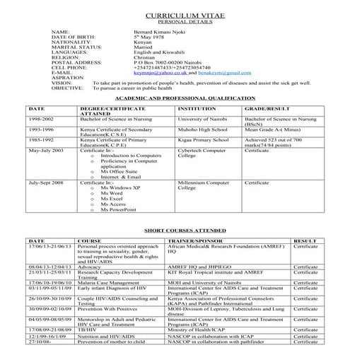 Curriculum Vitae (Bernard Kimani)