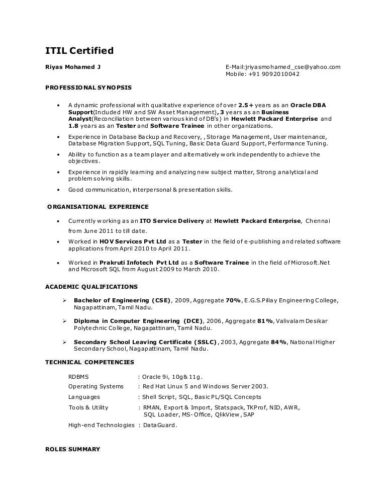 Riyas Oracle DBA BA ST Resume Latest