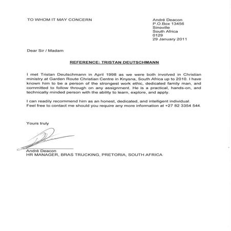 Tristan Deutschmann Reference - GRCC | PDF