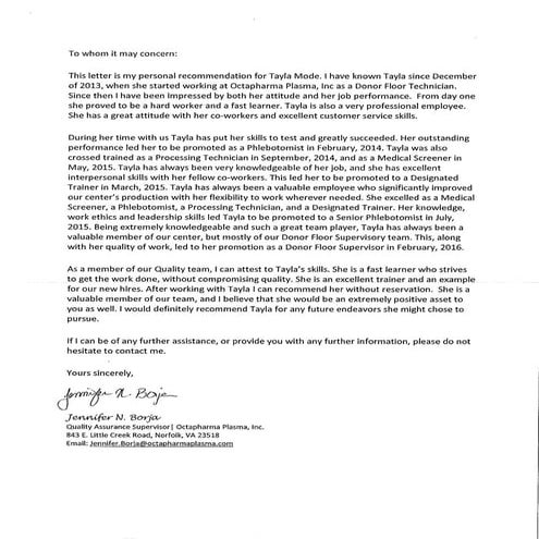 Tayla's letter of recommendation (Borja)