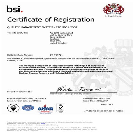 BSI 9001 Certificate