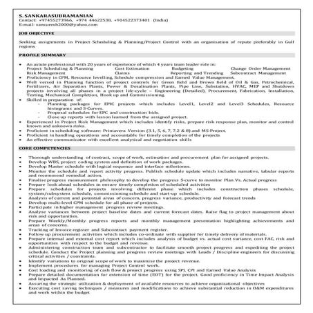 CV - S.Sankarasubramanian - Senior Planning Engineer