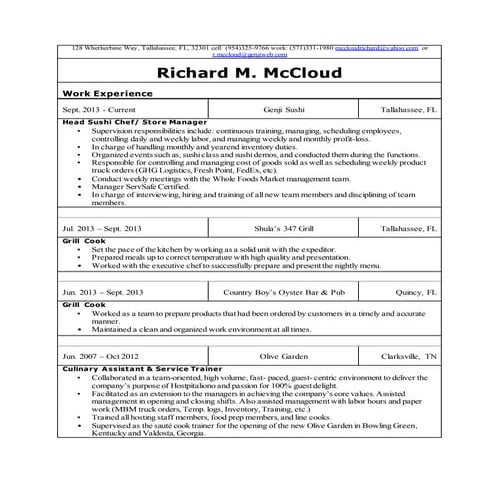 Richard McCloud's Resume