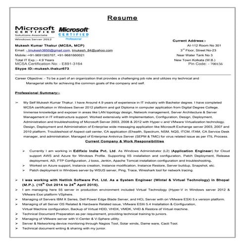 Mukesh_Thakur_Wintel and VMware Admin