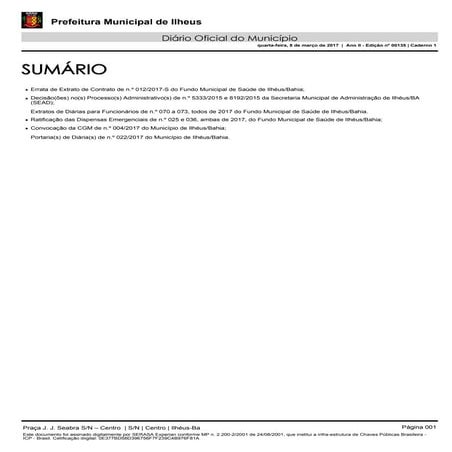 DIÁRIO OFICIAL DE ILHÉUS DO DIA 08-03-2017