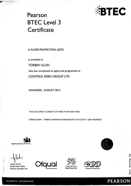 TG Close Protection Certificate 1 PDF TG Close Protection Certificate 1 PDF