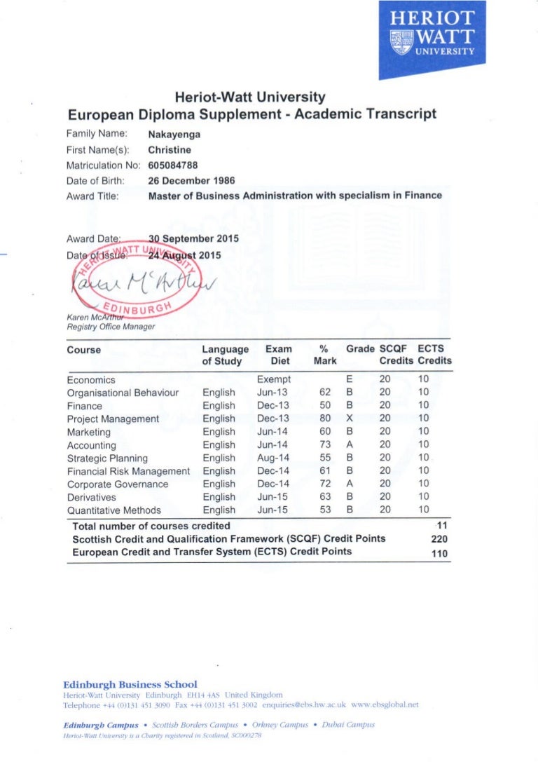 MBA Transcript