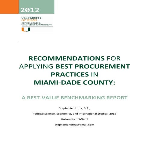 Recommendations for Applying Best Procurement Practices in Miami-Dade Country