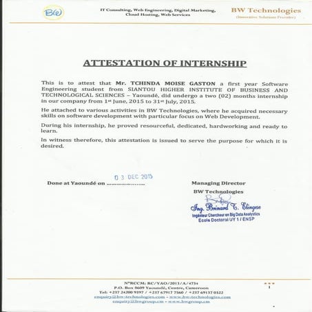 INTERNSHIP Attestation | PDF