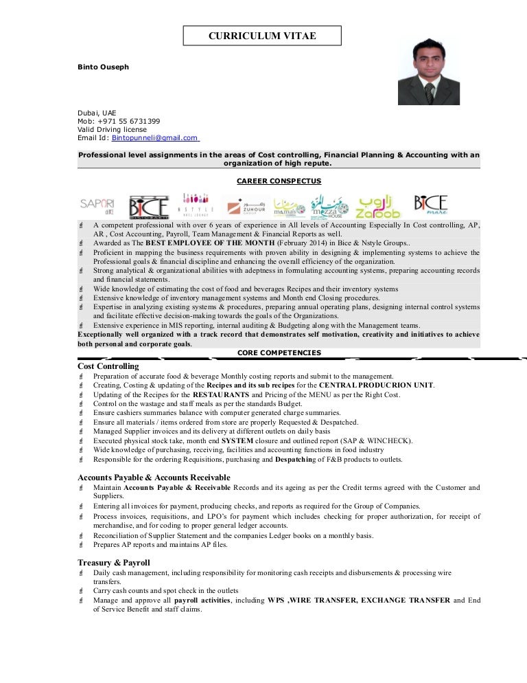Cost Controller Resume (Binto Ouseph)