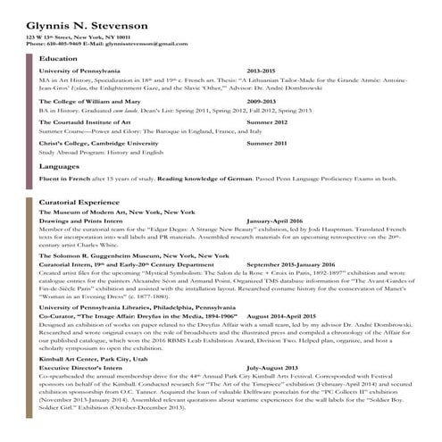 Glynnis N Stevenson Resume