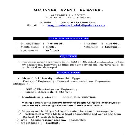 Electrical engineer CV | DOC
