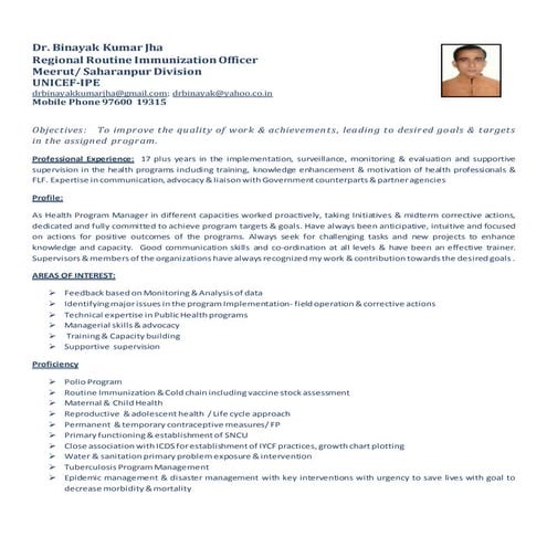 CV of Dr BinayaK Kr Jha