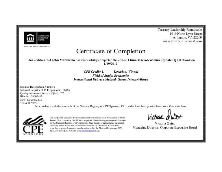 CPE Certificate China Macro Economics
