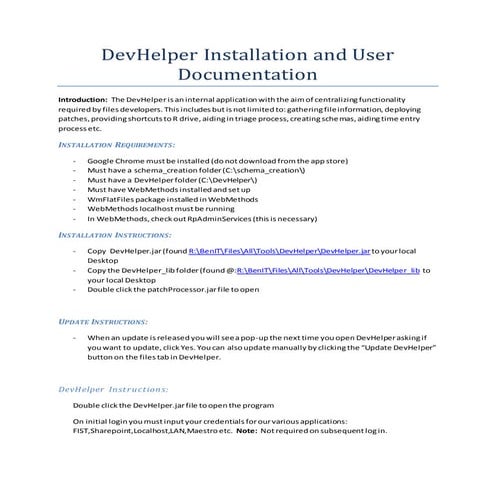 DevHelper Installation and User Documentation