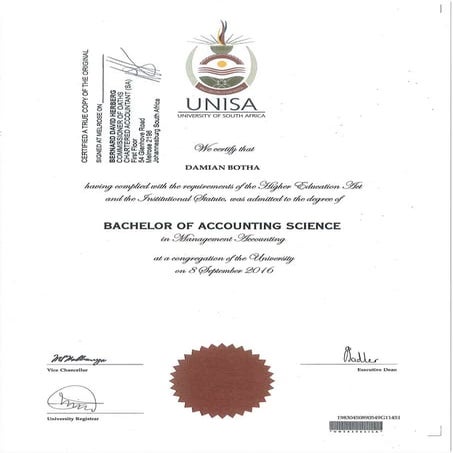 Damian Botha - UNISA degree