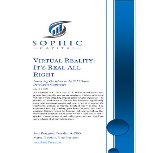 Sophic Capital Virtual Reality Report #3