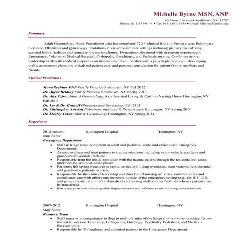 Jennifer Hughes FNP-BC Resume 2016 | PDF