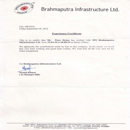 L&T Experience Certificate | PDF