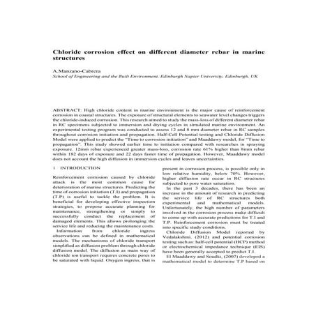 Chloride corrosion effect on different diameter rebar in marine structures