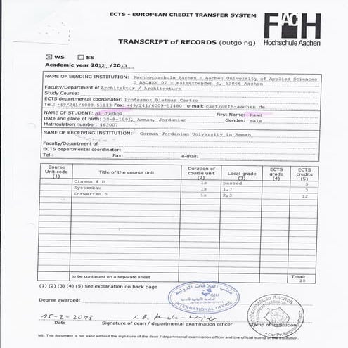 FH Aachen Transcript | PDF | Student Financial Aid | Financial Assistance