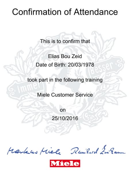 MieleGenerateCert miele customer service