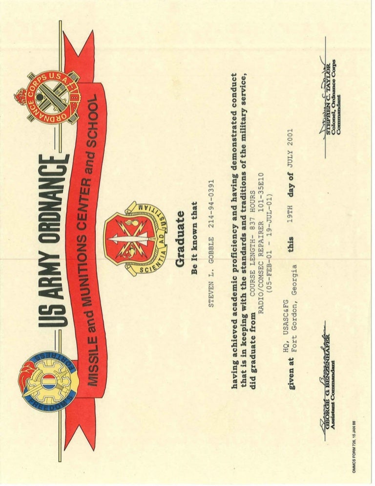 35E MOS Cert US Army