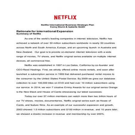 Netflix International Business Strategy Plan