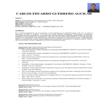 PROCESS ENGINEER CARLOS GUERRERO sep 2016