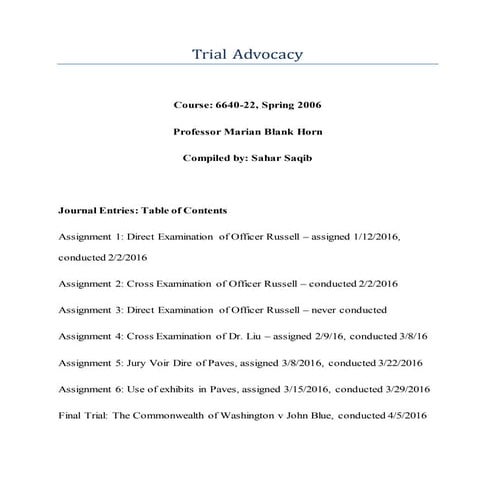 Trial Advocacy Journal Entries