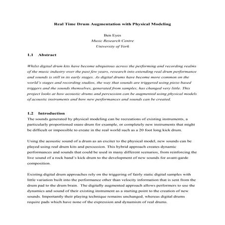 Real Time Drum Augmentation with Physical Modeling