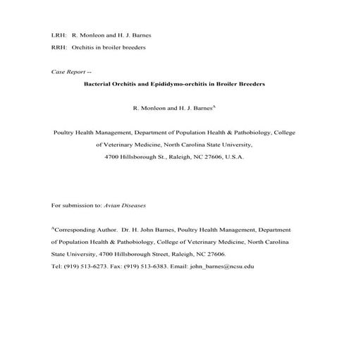 Bacterial Orchitis and Epididymo-orchitis in Broiler Breeders