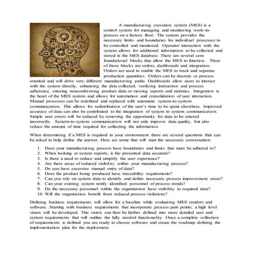 A manufacturing execution system