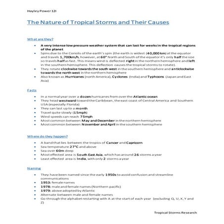 Nature of tropical storms and their causes