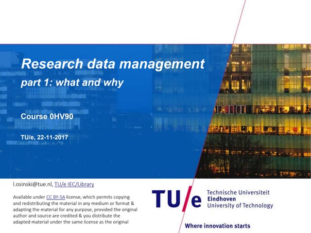 Research data management: course 0HV90, Behavioral Research Methods