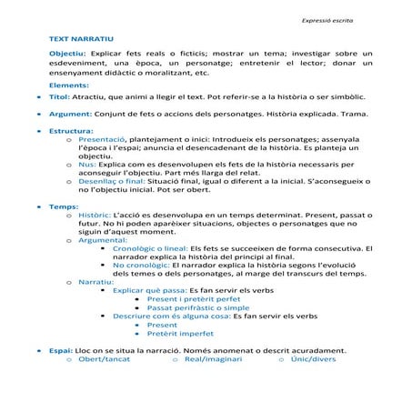 Resum sobre el text narratiu
