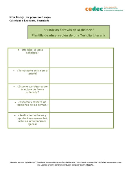 Hoja de observación de una tertulia...