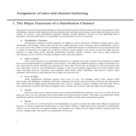 Assignment of sales and channel marketing