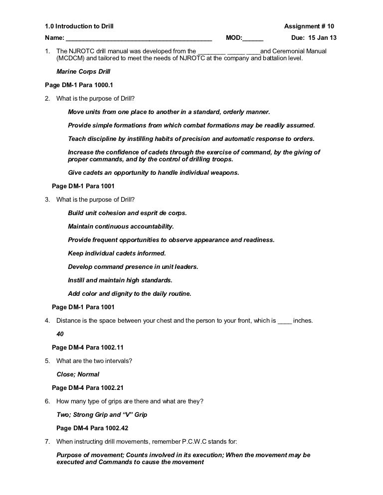 1.0 Introduction to Military Drill Questions