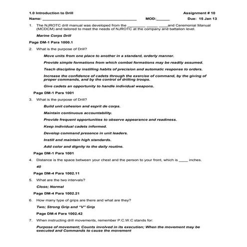 1.0 Introduction to Military Drill Questions