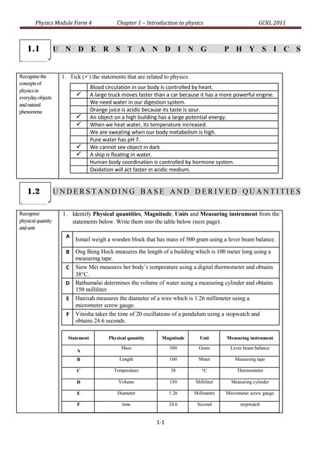 SPM PHYSICS FORM 4 intro to physics | PDF