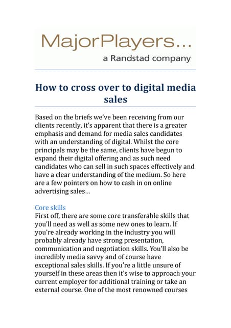 How to cross over to digital media ...