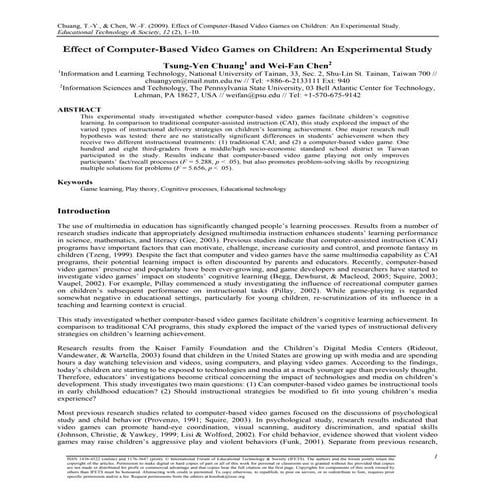 Effect of Computer-Based Video Games on Children: An Experimental Study