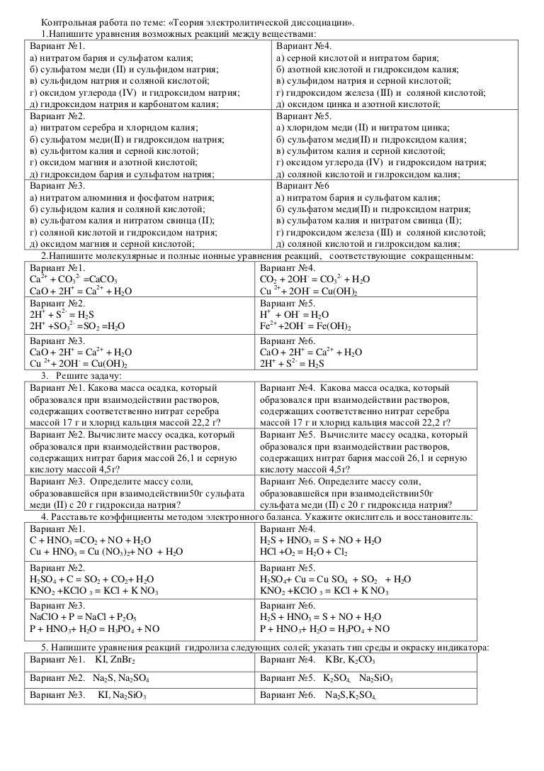 Контрольная 11 класс химия химические реакции. Кр по теме теория электролитической диссоциации. Проверочная по химии уравнения. Задание по химии на диссоциацию. Проверочная работа по химии Электролитическая диссоциация.