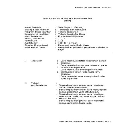 Contoh Rancangan Pelaksanaan Pembelajaran (RPP) Konstruksi Bangunan | DOCX