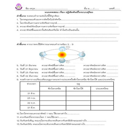 แบบทดสอบเรื่อง ดาราศาสตร์ ชุด 1(อัตนัย)